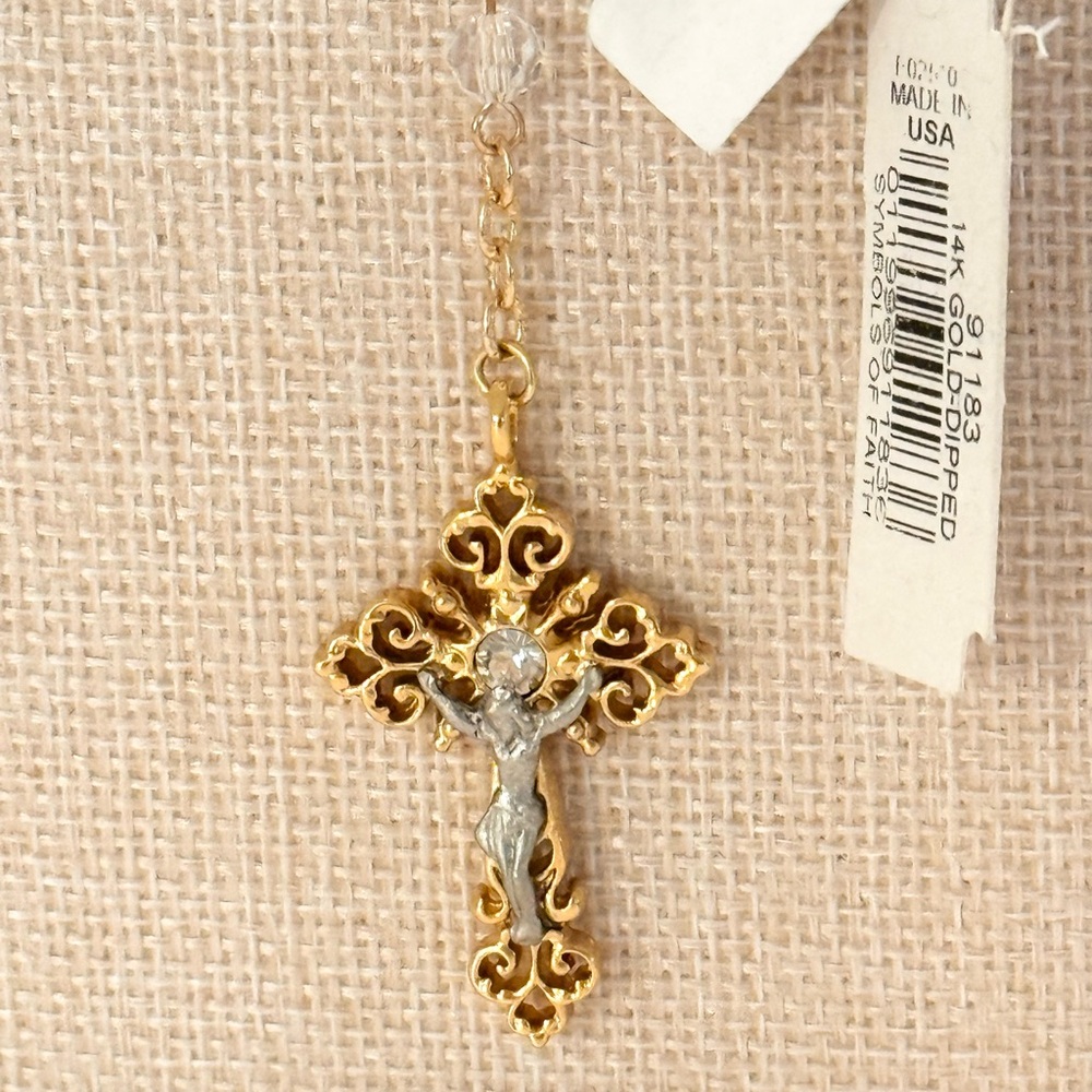Symbols Of Faith Gold Crystal Two Rings And Crucifix Medallion Wedding Rosary 20